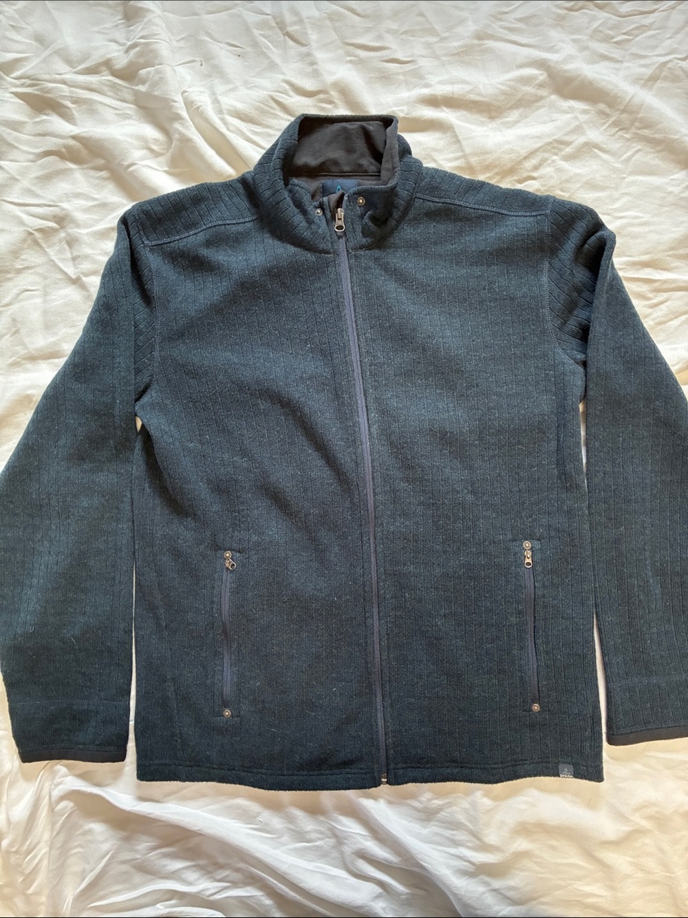 Prana Men's Barclay Sweater Navy Wool Blend Full Zip Size Large